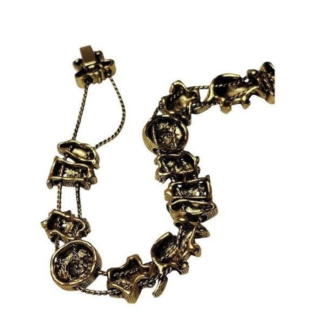 Vintage Texas Charm Bracelet Gold Cowboy Hat Armadillo Slide Bracelet Western - Picture 5 of 7